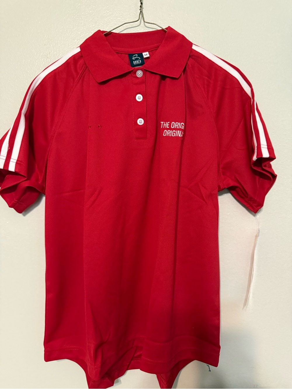 Barco Uniforms Red Polo with White Shoulder Stripes